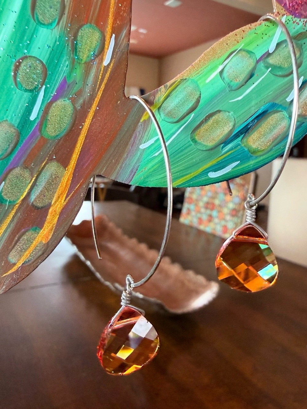 Handmade silver earrings with orange semi precious stones